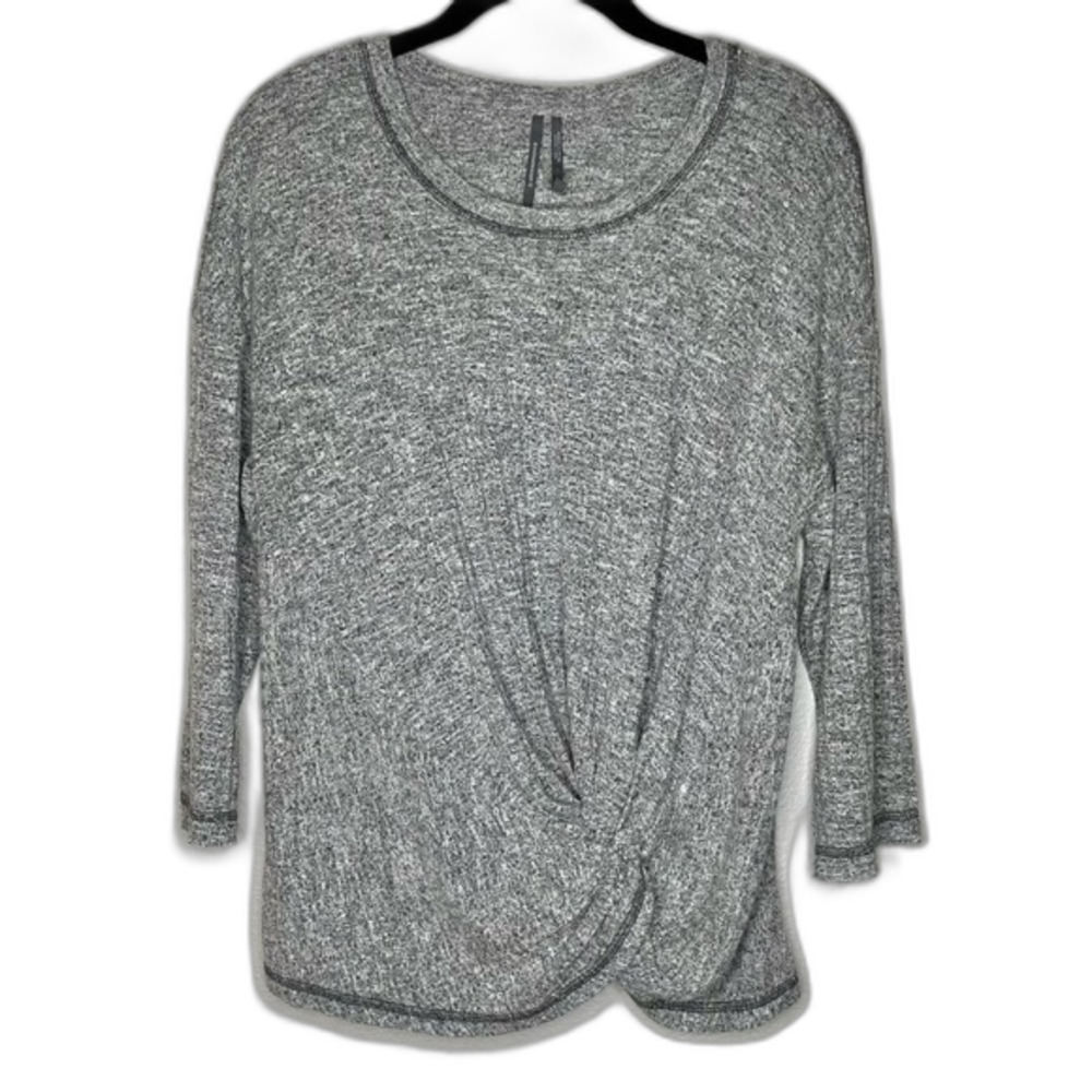 Anthropologie • 3/4 Gray Ribbed Front Twist Top sz M